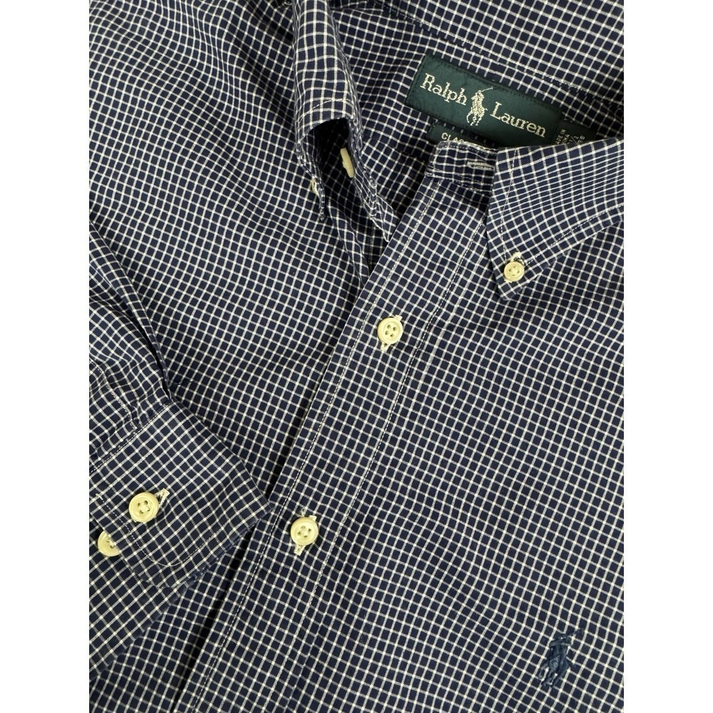 Ralph‎ Lauren Classic Fit Navy Checkered Mens B/D Shirt 16.5/34-35